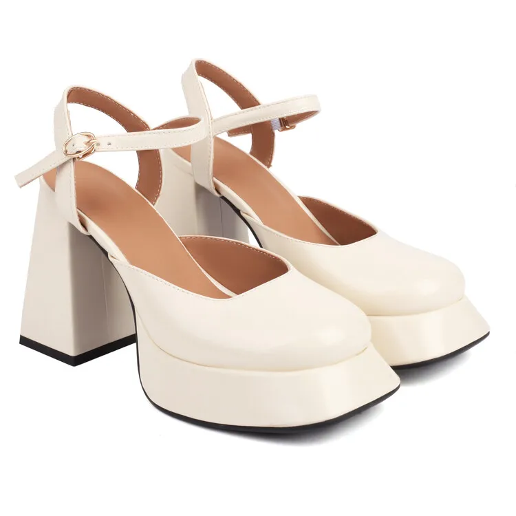 Big size Oversize Large size Square toes  Thick Heel platform shoes Lady Mary Jane shoes simple and elegant Comfortable