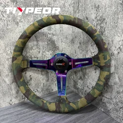 High Quality Fashion Trendy Camouflage Color 350MM Suede Leather Steering Wheel