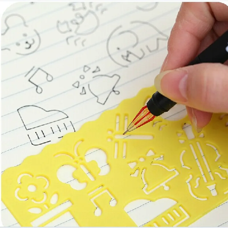 12/60 Pcs Wholesale Cartoon Children's Quick Drawing Ruler Drawing Template Ruler Stationery Wholesale Student Learning Supplies