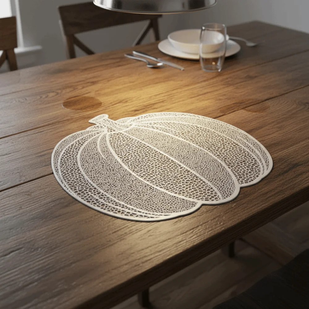 4PCS Metallic Color Halloween Hollow Pumpkin Placemat Anti Slip Washable Heat-insulating Coaster Waterproof Wipeable