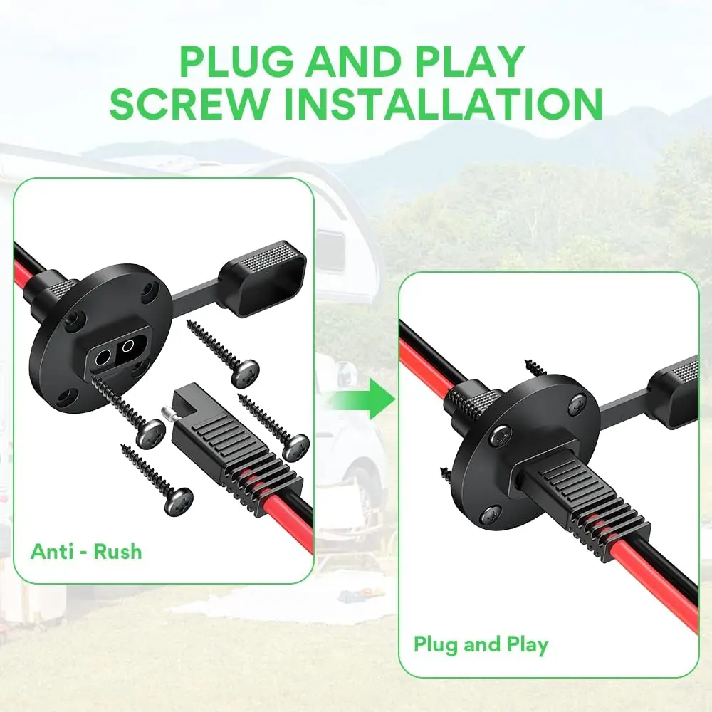 SAE Connector Power Socket Sidewall Port 12AWG Cable Weatherproof Cable Quick Connect Panel Mount Universal Flush Mount Adapter