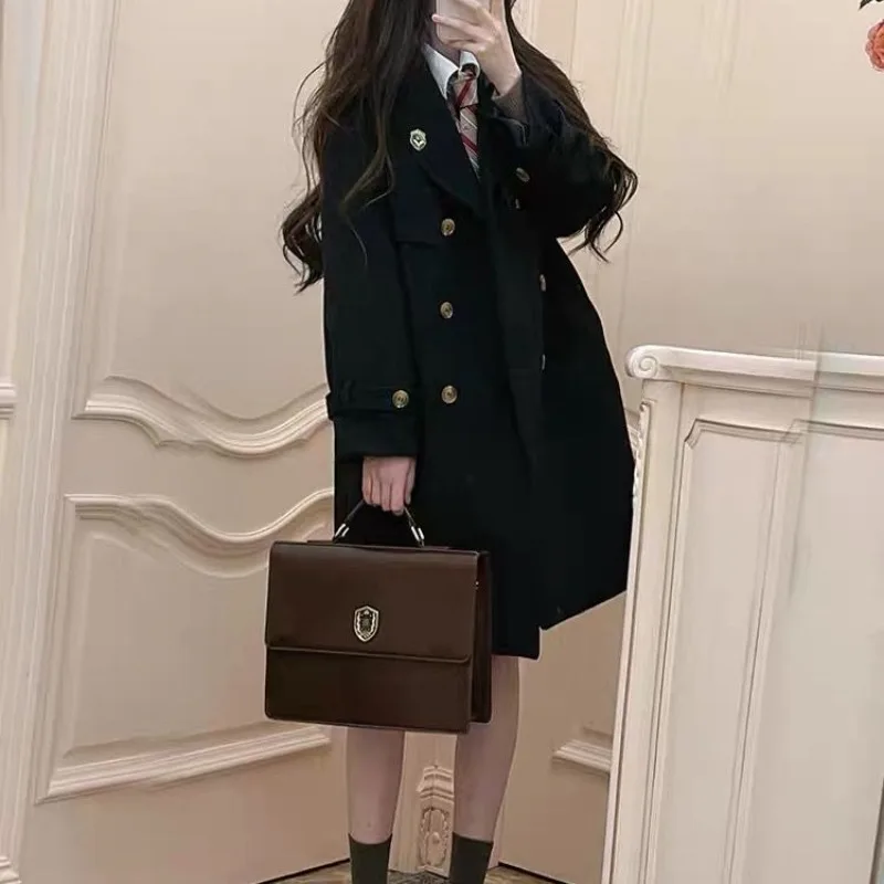 Japanese Preppy Style Student Jk Girls PU Uniform Tote Bag Female Retro Large Book Laptop Shoulder Handbags Crossbody Backpack