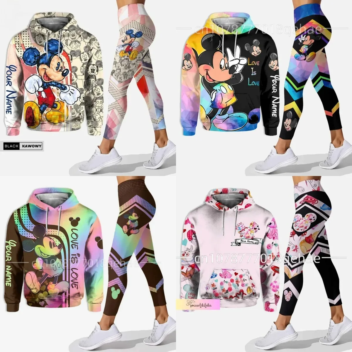 

Disney Mickey Minnie Women's Hoodie and Leggings Suit Minnie Yoga Pants Sweatpants Fashion Sports Suit Set
