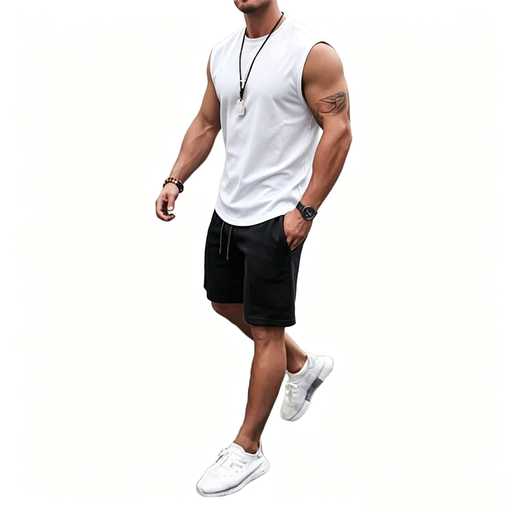 

Workout Sets with Shorts for Men Gym Outfits Clothes Shirt and Shorts Men's Sleeveless Athletic Sets Polyester Mesh