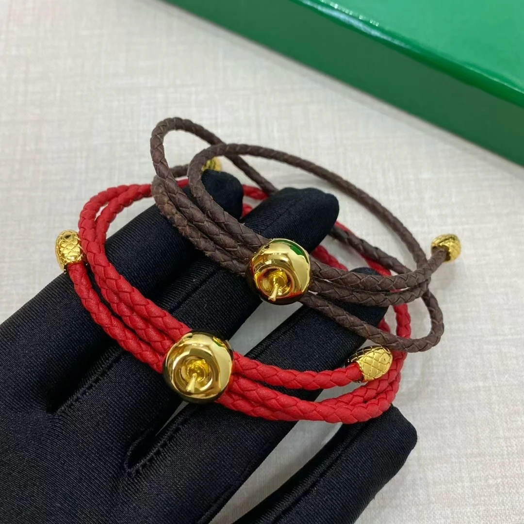

Europe America Brass Plated Gold Leather Rope Luxury Bracelet Women Fashion Designer Top Quality Jewelry Trend