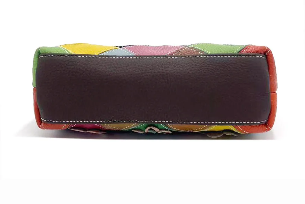 حقيبة يد نسائية مصنوعة يدويًا من الجلد الطبيعي مقسمة على شكل زهر البرقوق الملون حقيبة كتف عبر الجسم حقيبة تخزين بالجملة