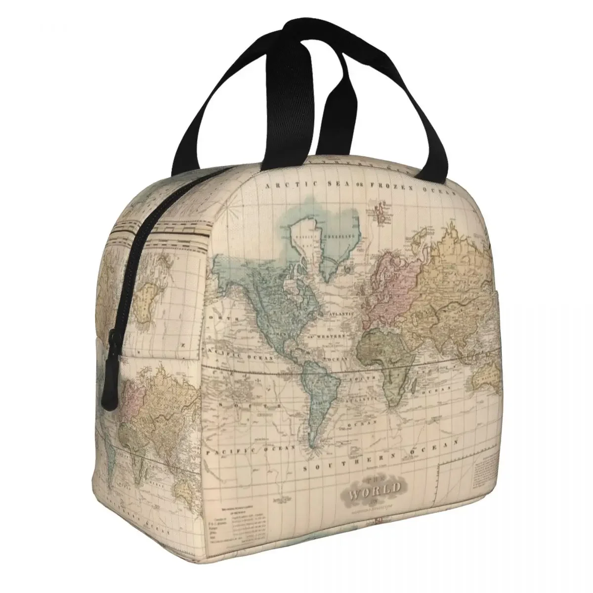 Vintage Map Of The World 1823 Insulated Lunch Bags Cooler Bag Meal Container Leakproof Tote Lunch Box Men Women Work Picnic