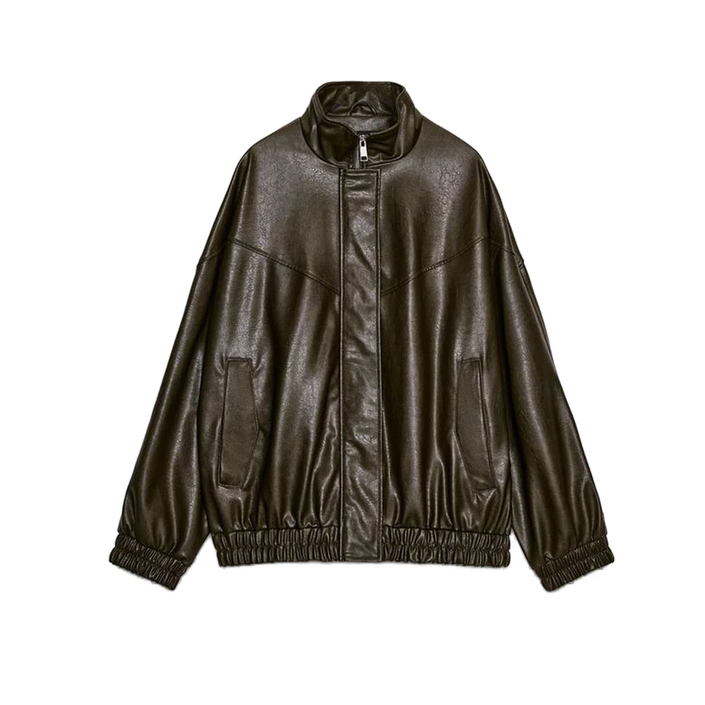 الشتاء المرأة عادية Sle سستة طويلة Sve الوقوف طوق بولي Leather الجلود الطيار Jaet معطف Faionable ملابس خارجية 30027 #5