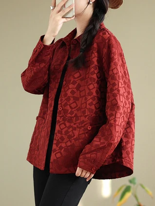 

Spring 2026 Faionable Casual Loose Long Sve irt Cardigan Large Size Women's Clothing Embroidered Outerwear Top