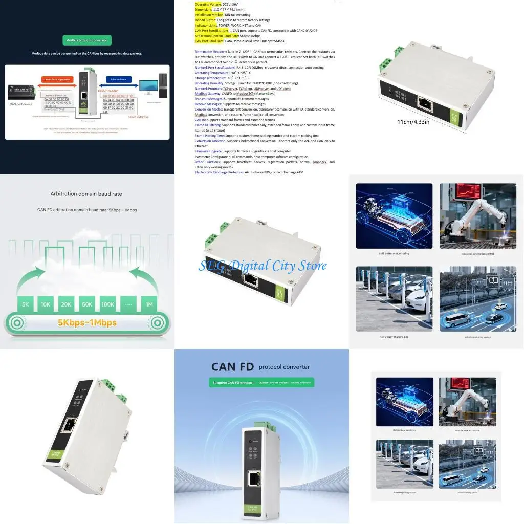 

U75B Industrial CANFD to Ethernet Converter Bidirectional Transmission 5Protocols