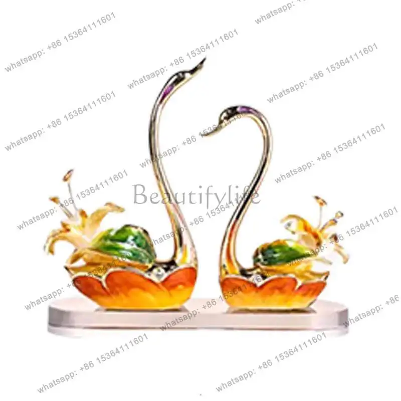 

Ornament light luxury creative enamel crystal swan housewarming new home living room TV cabinet decoration