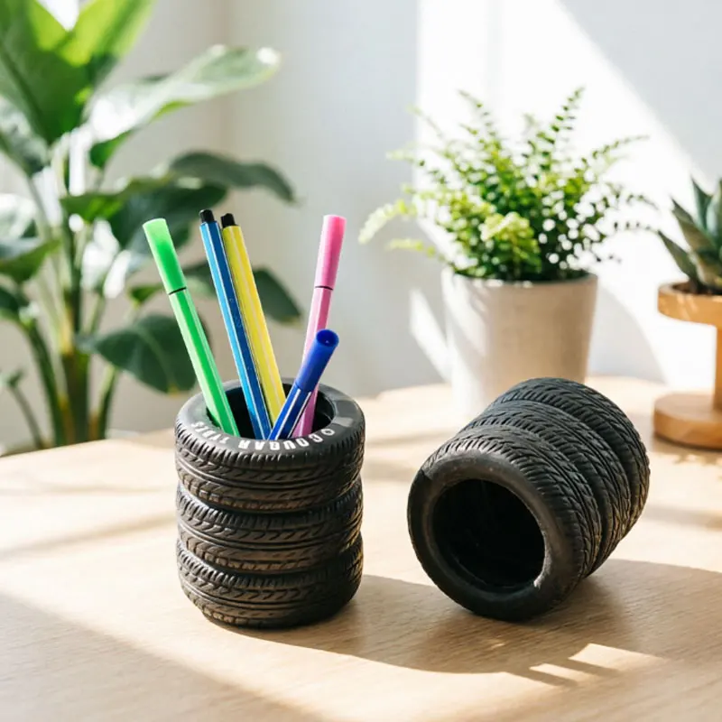 3D Printing Fun Tire-Shaped Pen Holder-Desk Organizer Ideal for School and Office Supplies Painted Finish Office Supplies