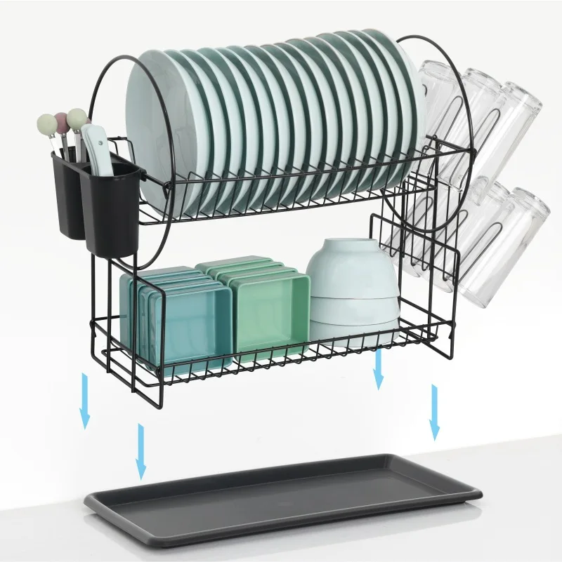 Kitchen Countertop Double Layer Multi-Function Storage Rack Chopsticks Knife Drainage Stand Iron Material Detachable Design