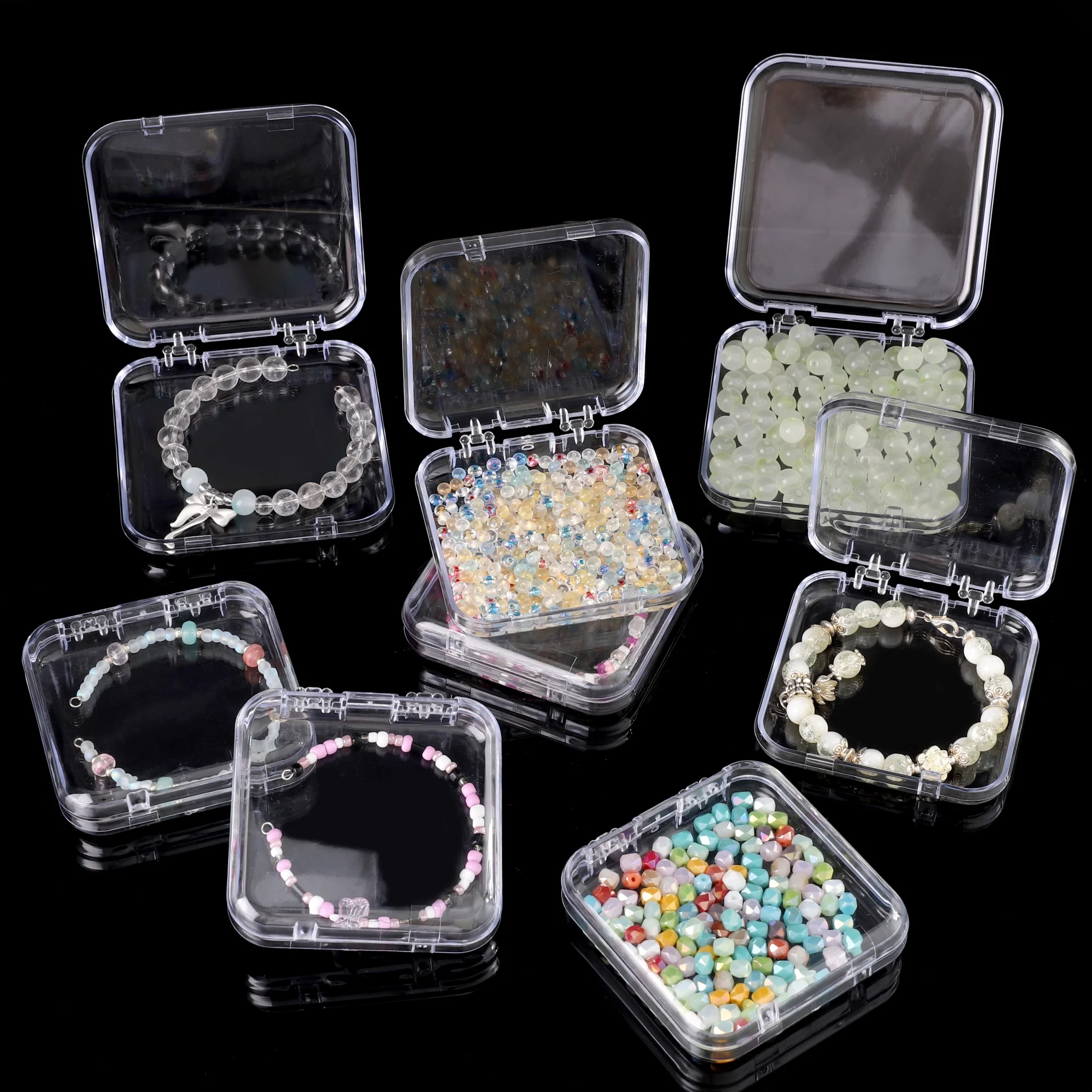 

1-12Pcs Stackable Square Transparent Jewelry Box with Lid Earrings Rings Bracelets Beads Organizer for Daily Travel Home Desktop