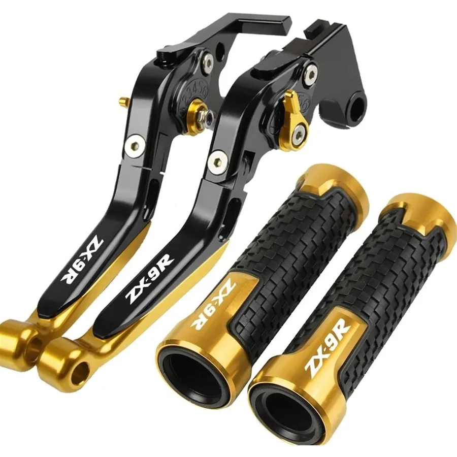 

Adjustable Folding Brake and Clutch Levers for Kawasaki ZX9R 1998-1999 Motorcycle with CNC Machined Handlebar Grips and Custom