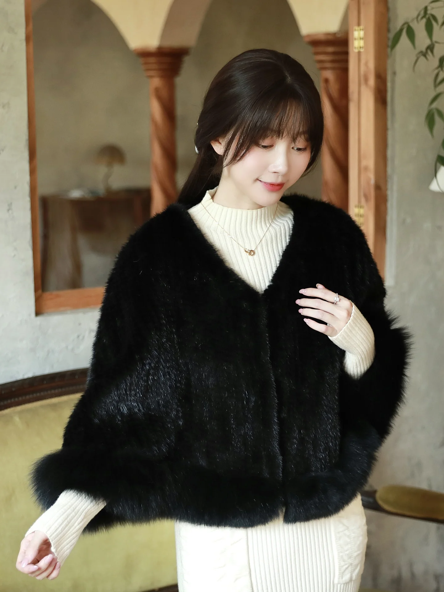 

Besfilin модное пальто с запахом из натурального норкового меха, женское теплое пальто с шалью на плечах, стильная верхняя одежда для вечернего платья, осень-зима