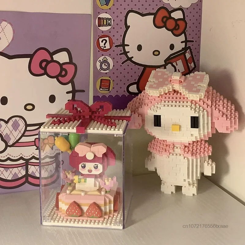 Sanrio My Melody Kuromi Puzzle Gifts Assembling Small Building Blocks Transparent Case Y2k Cute Ornaments Creative Birthday Gift