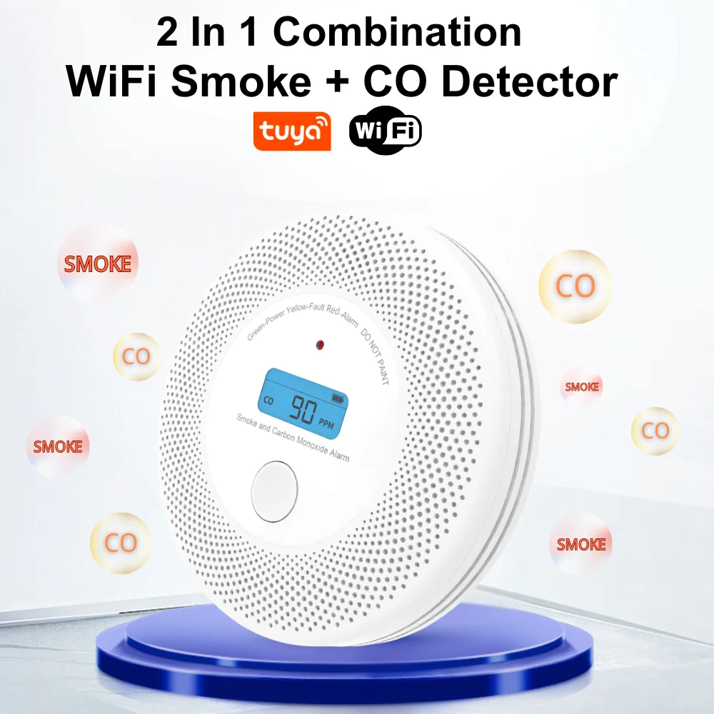 Tuya Smart Wifi Smoke & Carbon Monoxide Detector Czujnik Dymu Detektor Humo Rookmelder for Family Apartment Hotel Warehouse