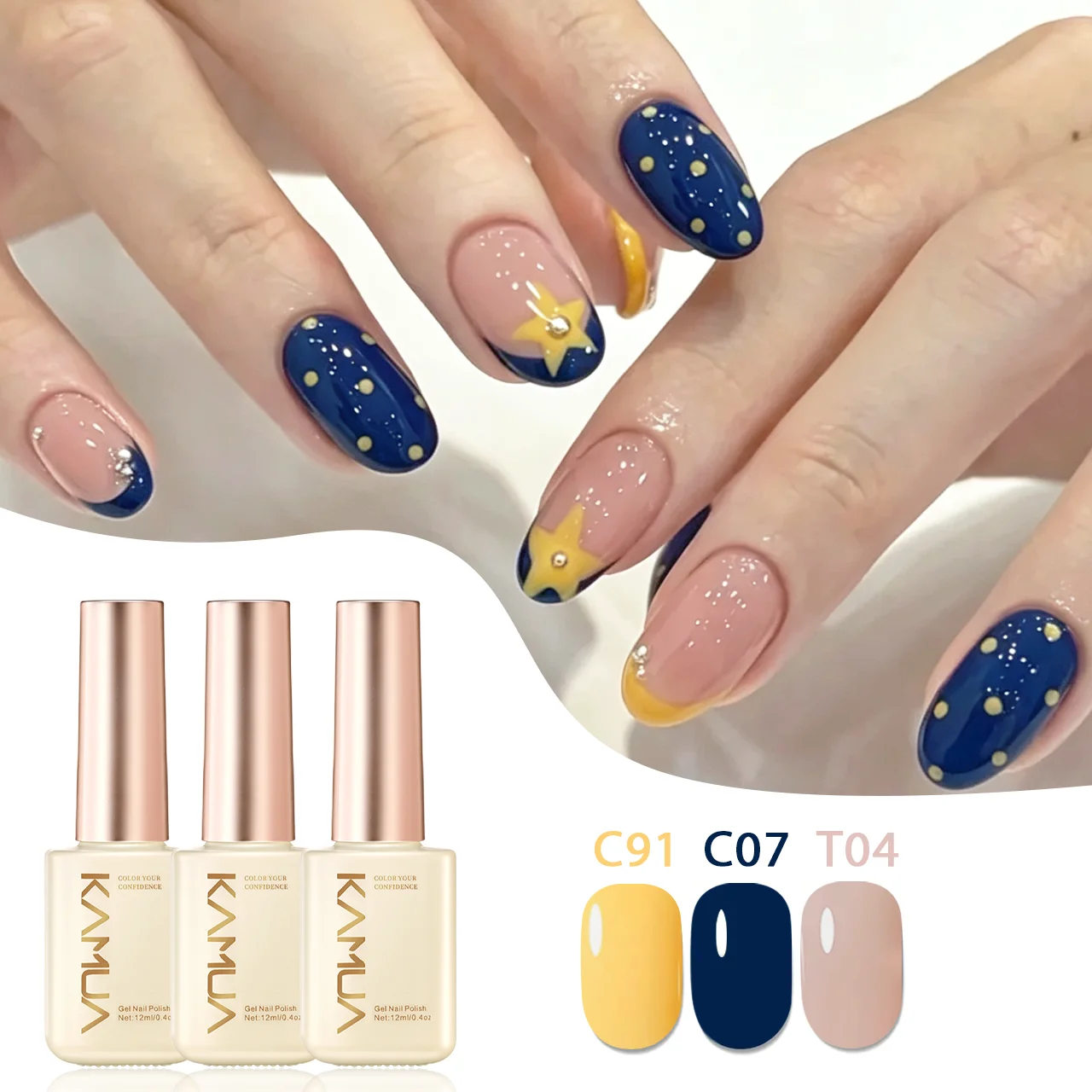 KAMUA 3pcs Gel Nail Polish Set Yellow Navy Nude Soak Off UV LED Semi-permanent Nail Gel Salon DIY Manicure Nail Art Varnish Gift