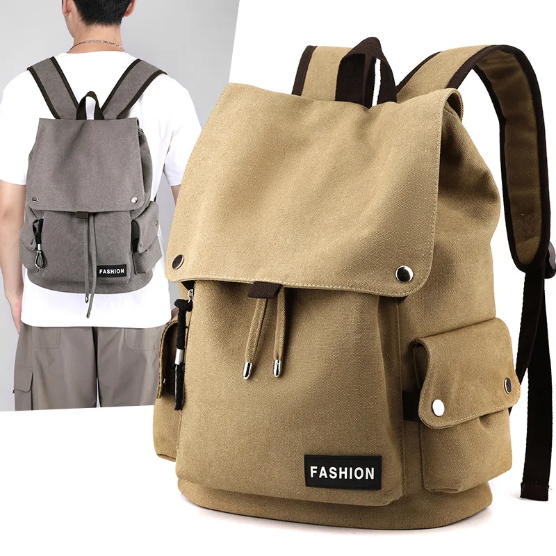 

Износостойкий мужской рюкзак из канваса, ретро-стиль, простой школьный ранец, вместительная сумка-трансформер для поездок и повседневного использования.