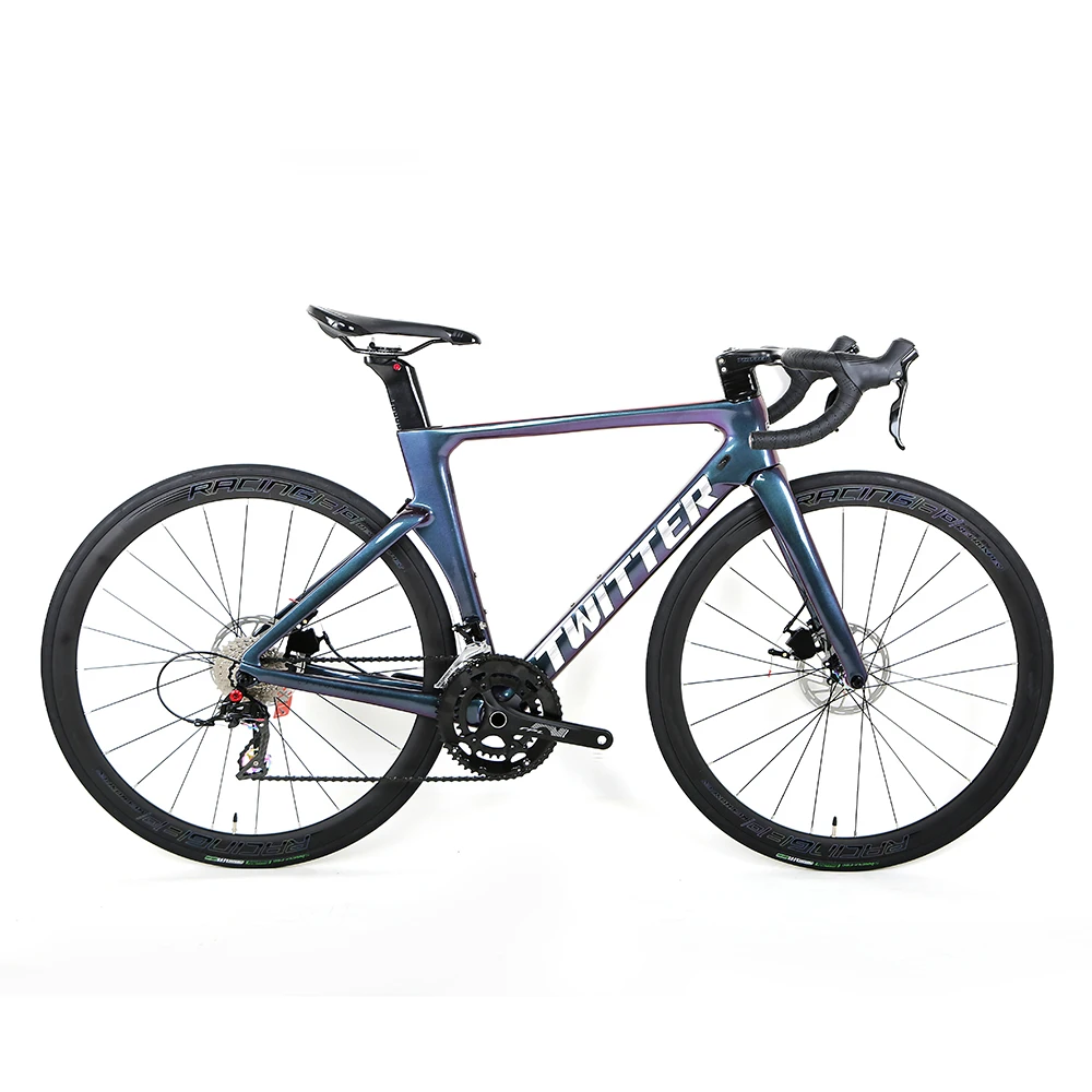 

Twitter Aero Carbon Fiber Road Bike 700C Double Disc Brake Racing Bike With SENSAH 24 Speed Carbon Bicycle