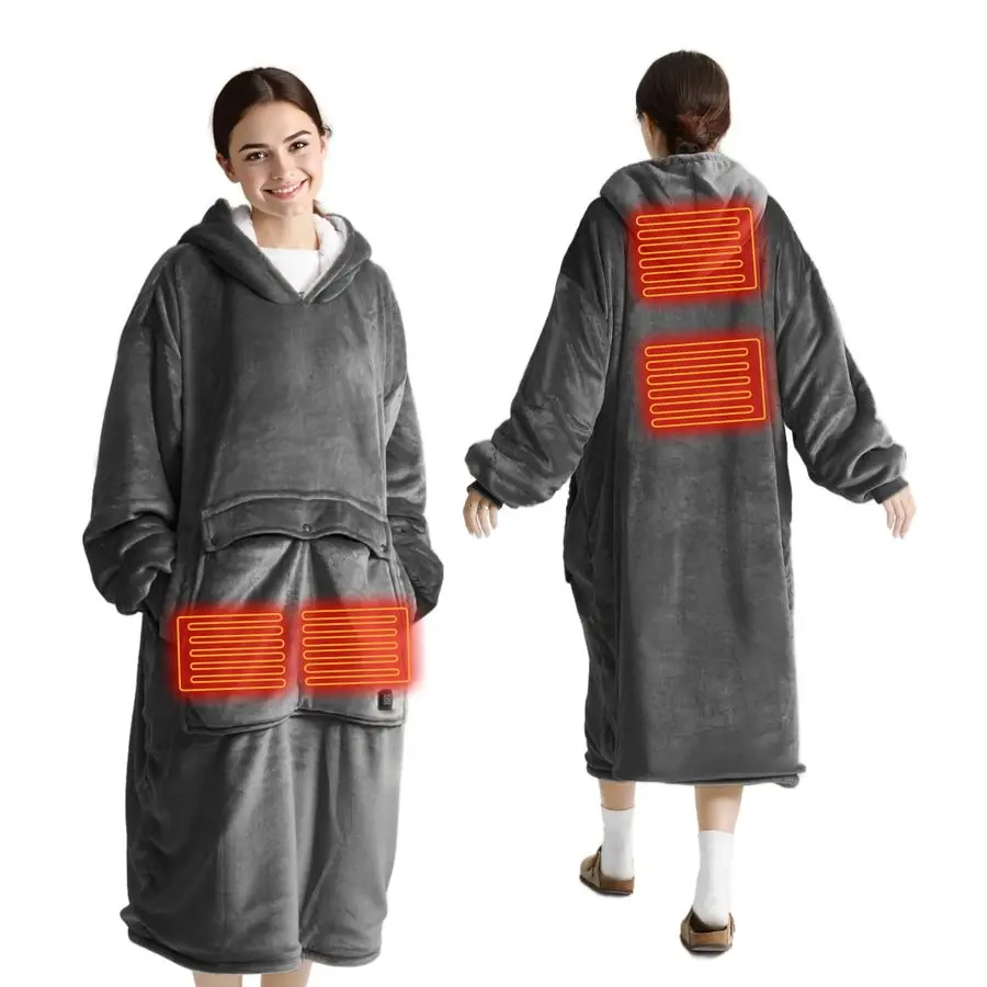 

Толстовка-одеяло с подогревом, беспроводная портативная электрическая одеяло с USB-подсветкой и 3 настройками нагрева, гигантский карман