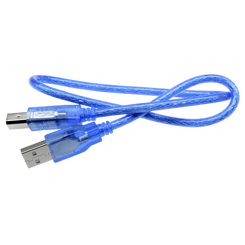 USB 2.0 Printer Cable Type A Male to Type B Male Dual Shielding High Speed Transparent Blue 0.3m 0.5m 1m