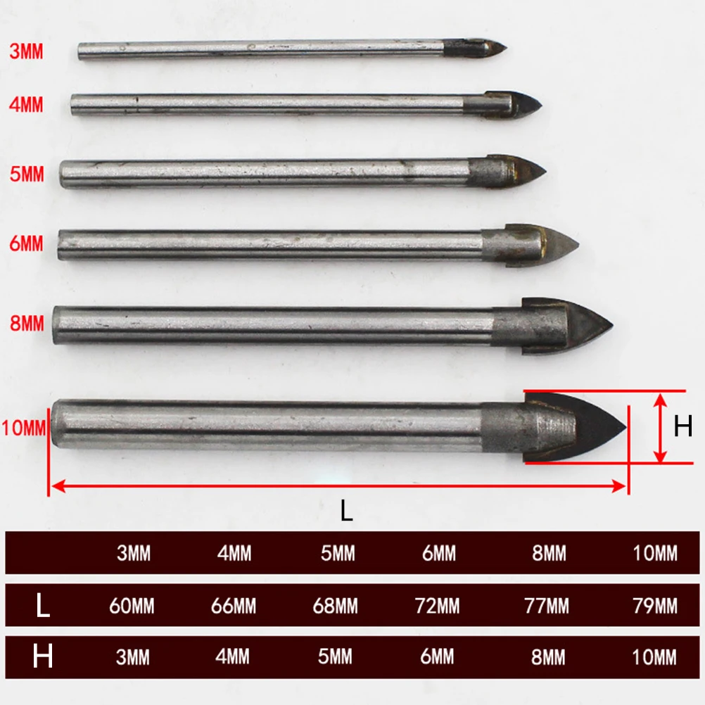 

6 шт., набор твердосплавных треугольных сверл, открывалка для отверстий в стеклянной плитки, круглая ручка, керамическое зеркало, каменная кладка, сверление, треугольное сверло
