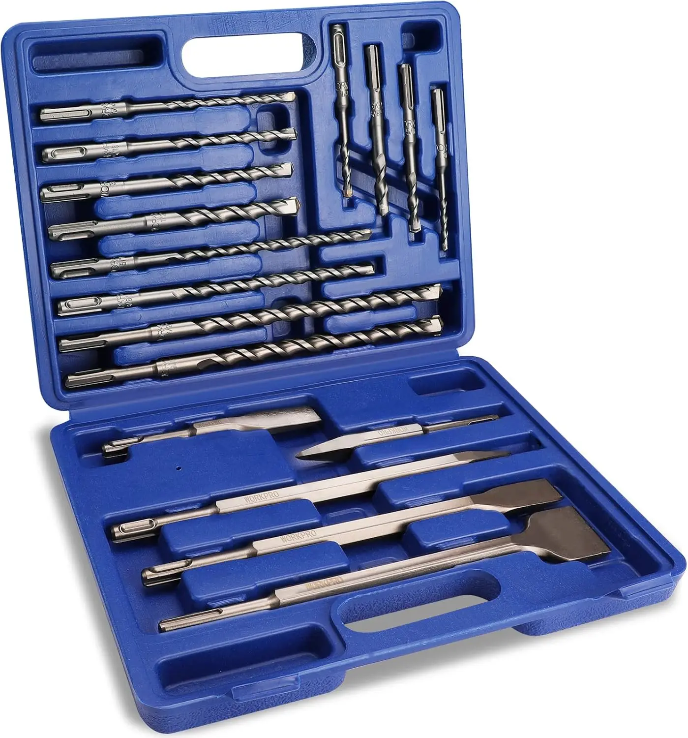 

17-Piece SDS-Plus Rotary Hammer Drill Bits and Chisel Set, Carbide-Tipped for Concrete, Stone, Brick with Storage Case