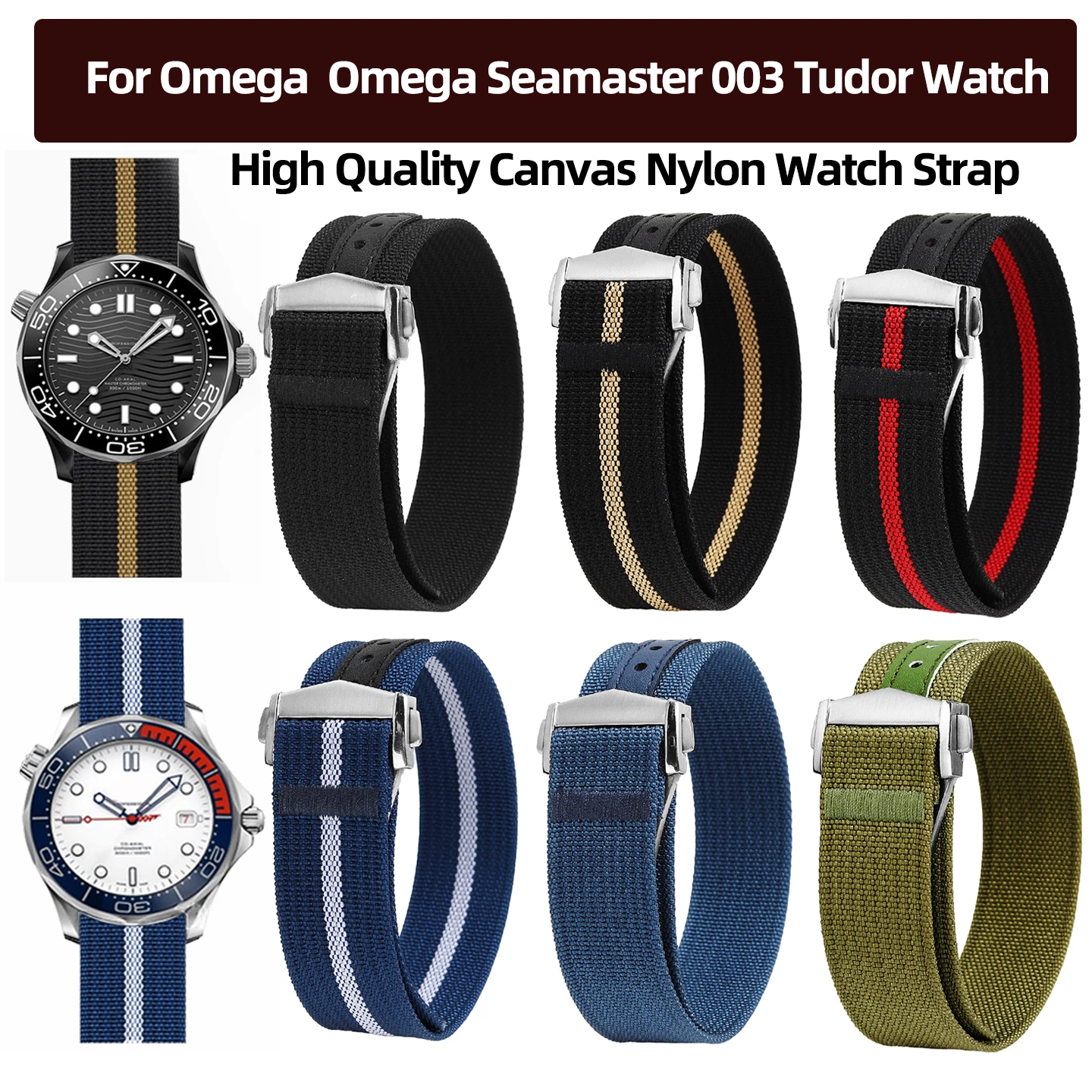 

High Quality Canvas Nylon Watch Strap 20mm 22mm Folding Buckle sports WatchBand For Omega x Swatch Tudor Watch Accessories