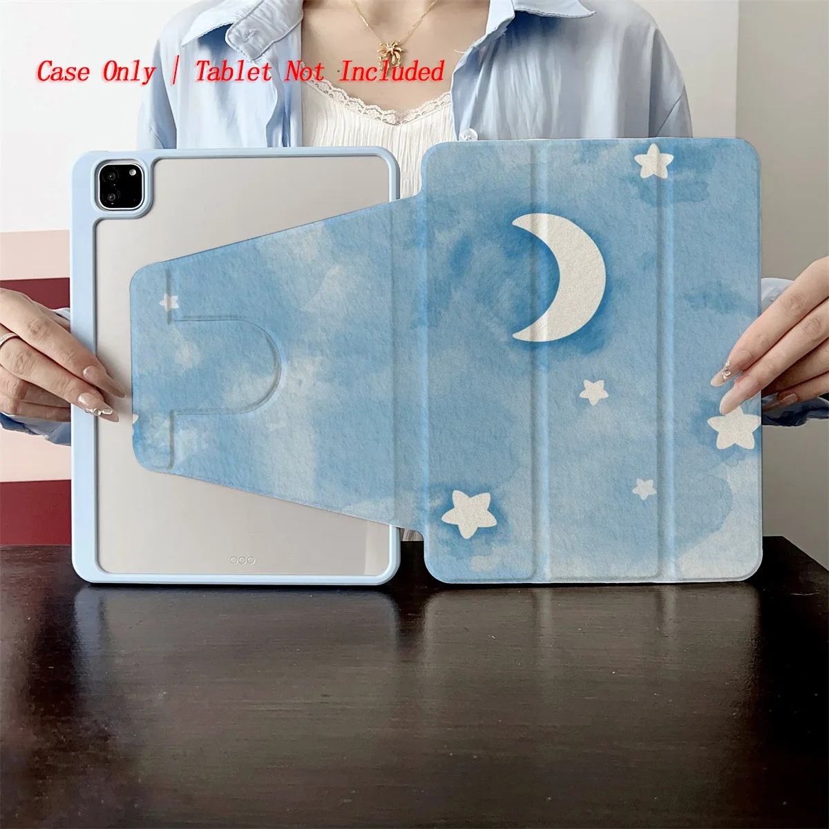 

Soft Pastel Blue Background + White Moon & Stars iPad Case For Apple iPad Pro 11/12.9 Air 5 Mini 5 8th Gen Fashion Cover