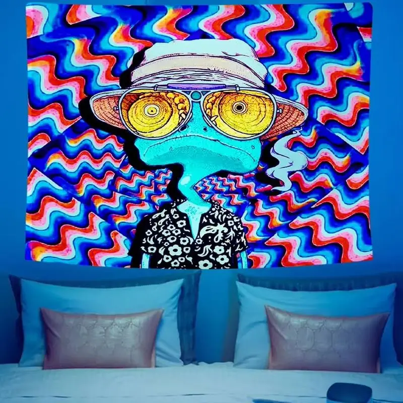 VIKAMA Psychedelic Frog Wall Tapestry UV Reactive Blacklight Wavy Wall Hanging Bedroom Dorm Home Decor