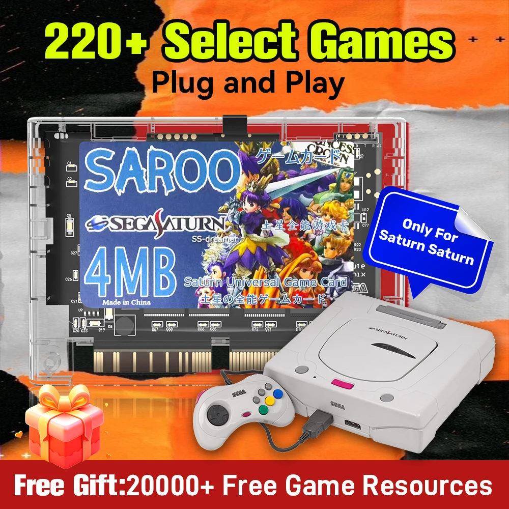 Saroo HDLoader Cartridge for Sega Saturn Game Consoles Support TF Memory Card Latest Firmware with 220+ Select Games Plug&Play