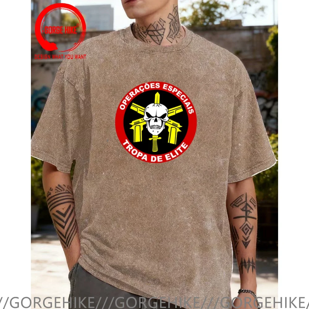 Vintage Washed Cotton T-Shirt Funny Designer BOPE Batallon Ops Policiales Especiais logo T Shirt Men Fashion Trendy Casual