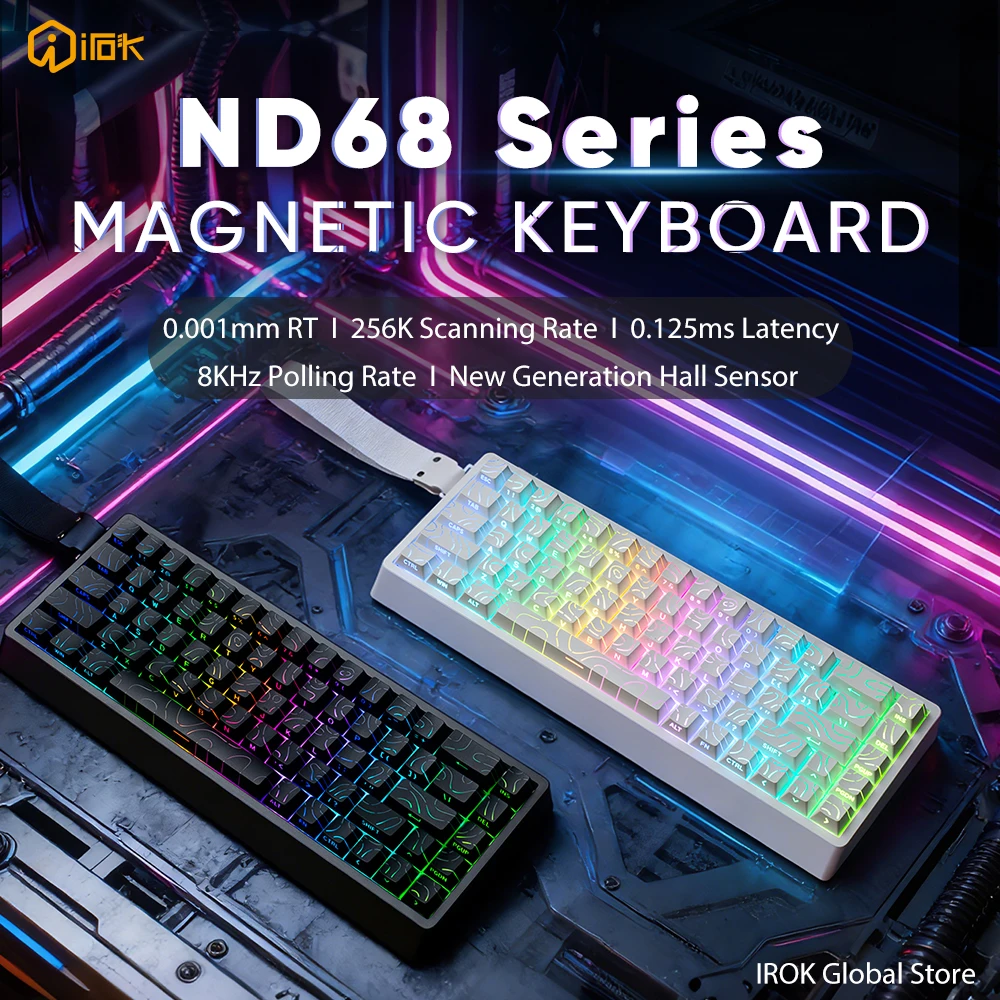 IROK ND68 Pro ND68 Wired Gaming Magnetic Mechanical Keyboard 68 Keys Rapid Trigger 0.001mm 8KHz 0.08ms Latency Gamer Keyboard