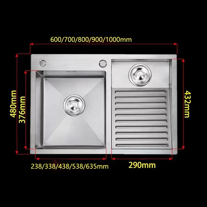 304 Stainless Steel Manual Laundry Sink with Washboard Integrated Balcony Laundry Tub Slot Thickened Double Bowl Multiple sizes