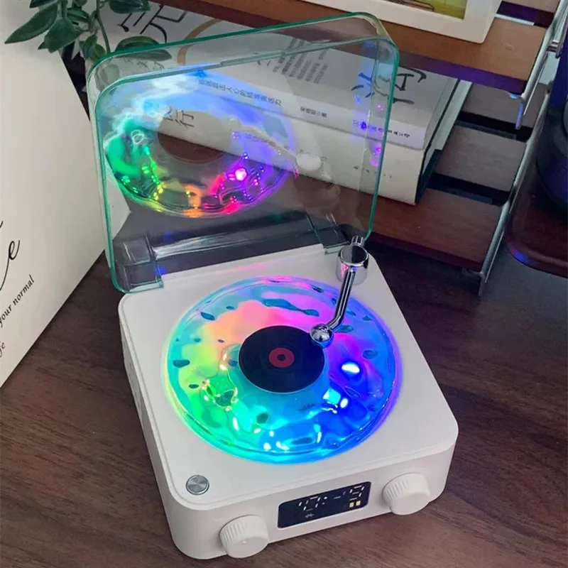 KW03 Retro Turntable Speaker Wireless Bluetooth 5.0 Vinyl Record Player Stereo Sound With White Noise RGB Projection Lamp Effect