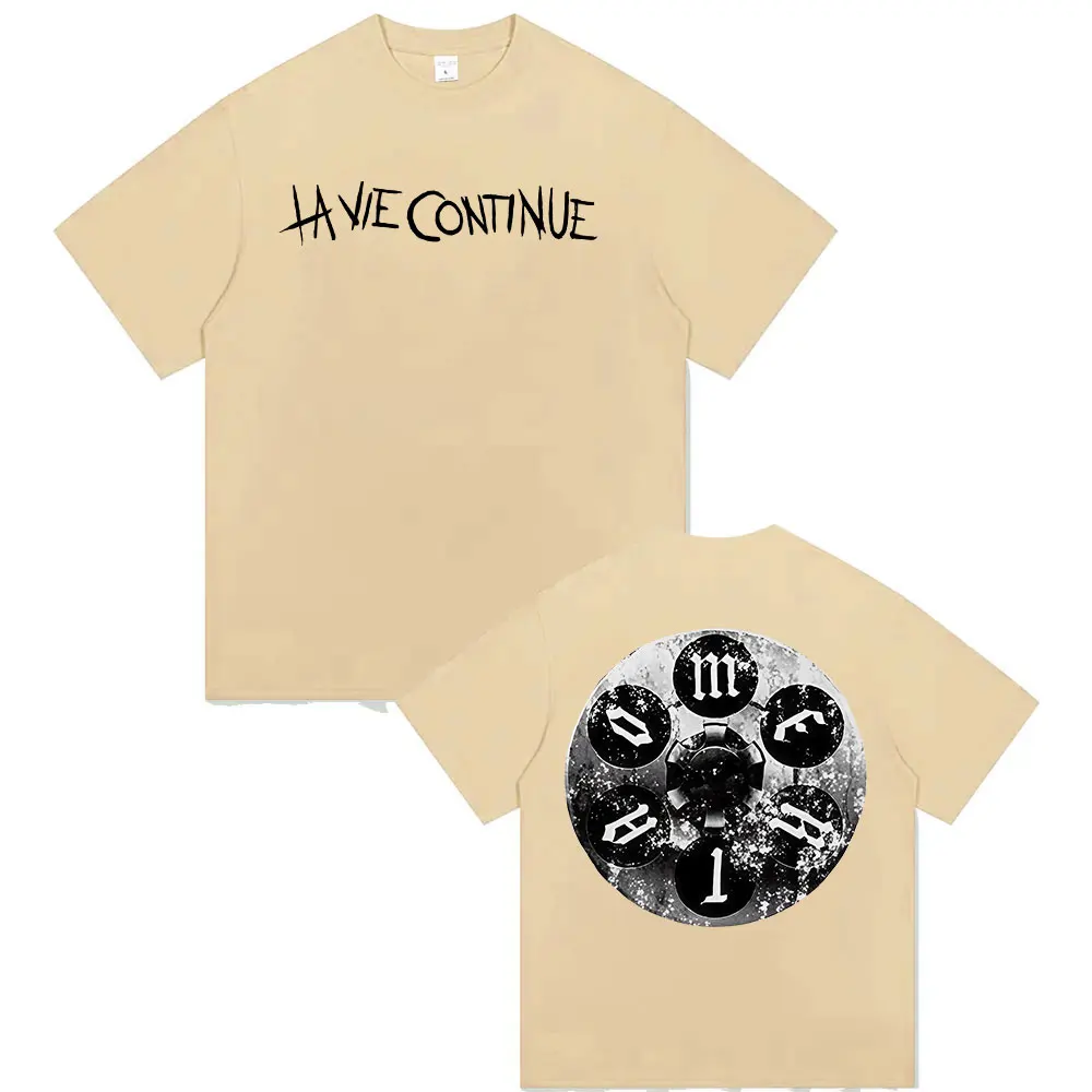 La Vie Continue Maes ألبوم 2025 Merch تي شيرت رجالي فاسق ريترو المتضخم تي شيرتات قطن للجنسين الهيب هوب القوطية الملابس تي شيرت