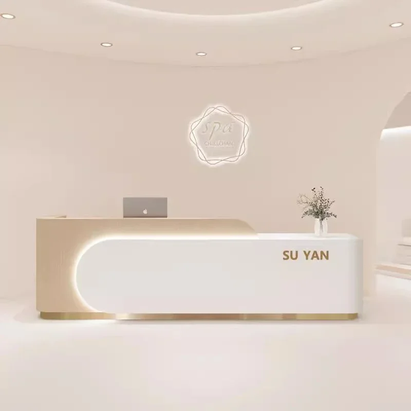 

​​Curved Dental Beauty Salon Reception Desk Luxury Apparel Store Training Center Multi-Functional Bar Cashier Furniture FYRD​​