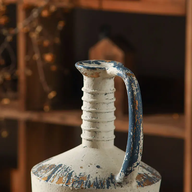 Vintage Rustic Jug Vase, Farmhouse Decorative Pitcher Vase, Distressed MgO Branch Vase Home Decor