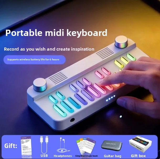 Portable USB MIDI Keyboard with Chord Pads & Arpeggiator, Compact Music Production Tool for iOS/Android/PC, Built-in Speaker