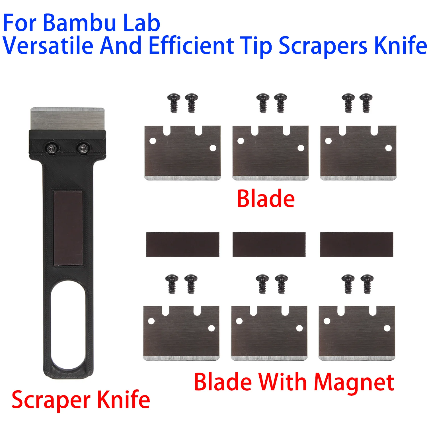 3D Printer Bambu Lab Scraper, DIY Blade Kit,3D Printer Tool SK5 Steel Scraper Tip Blade with Screws and Magnetic Stickers