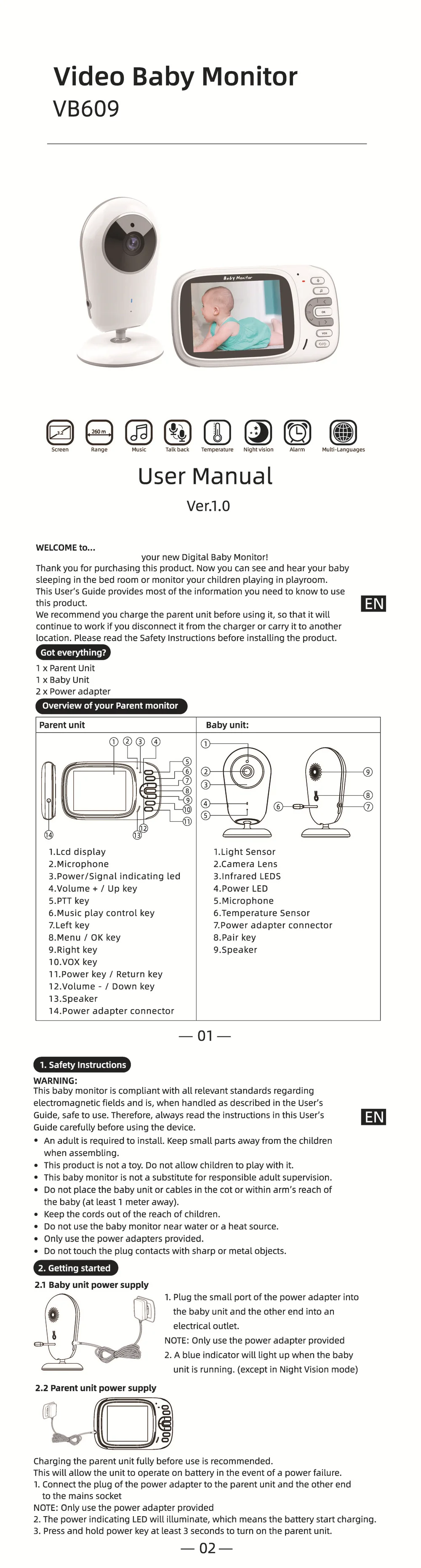 3.2 inch IPS Screen Video Baby Monitor Wireless Intercom Baby Nanny Security Camera VOX Mode Temperature Monitoring Babysitter