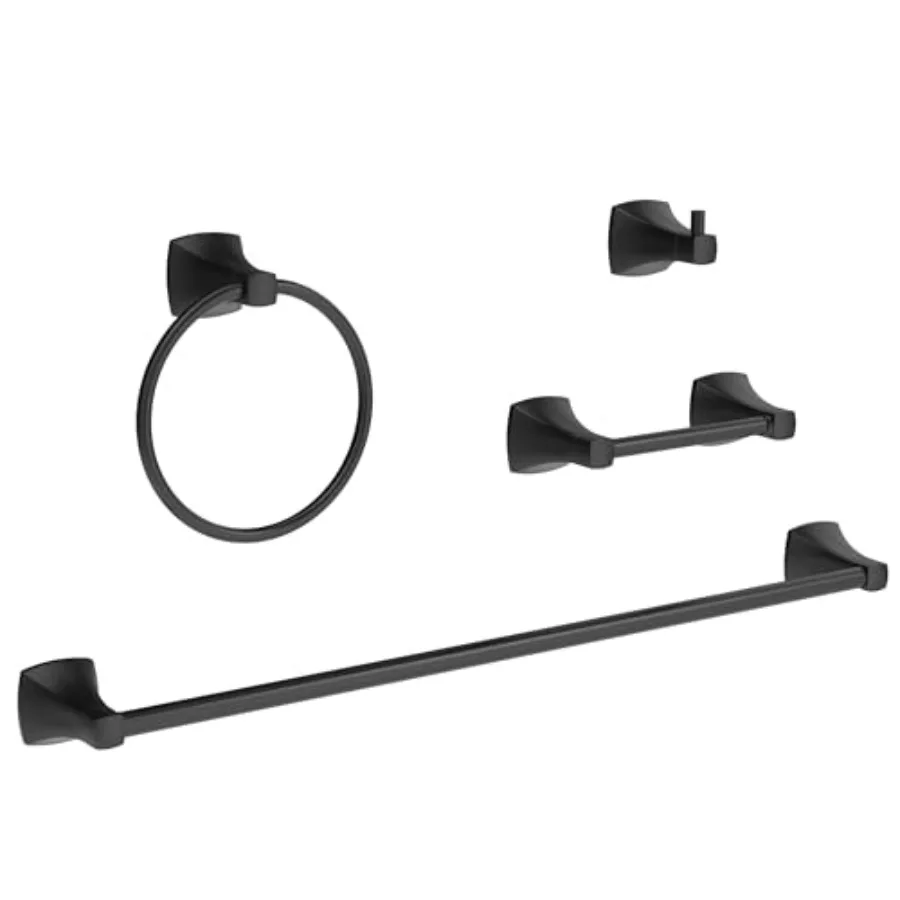 

4 Pieces Bathroom Hardware Accessories Set Towel Bar Towel Holder Robe Hook Toilet Paper Holder Stainless Steel and Zinc Alloy