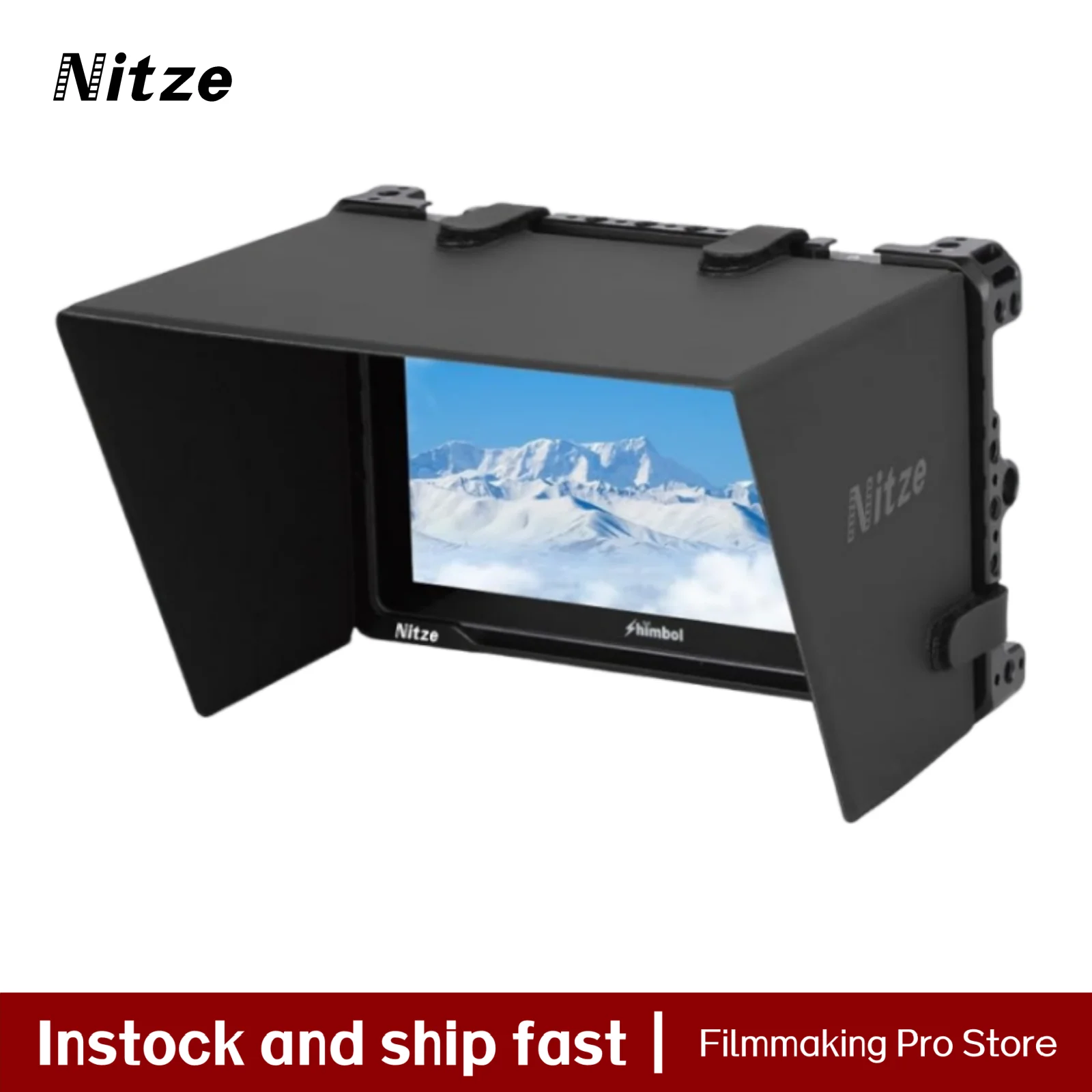 Nitze Director's Monitor Cage for Shimbol M7 / Memory 7 Pro Monitor with Sunhood and HDMI Cable Clamp