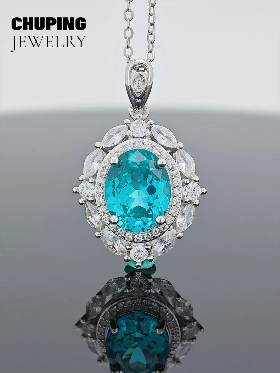 

Chu Ping Lab Paraiba Oval Shape S925 Silver Necklace For the Formal Ocassions or Party Elegant & Sense of High-end Fine Jewelry