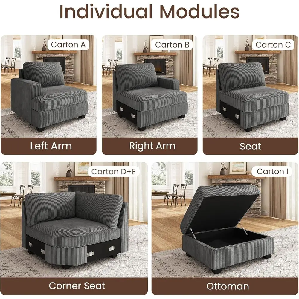 Gray Modular Sectional Sofa with Removable Storage Ottoman