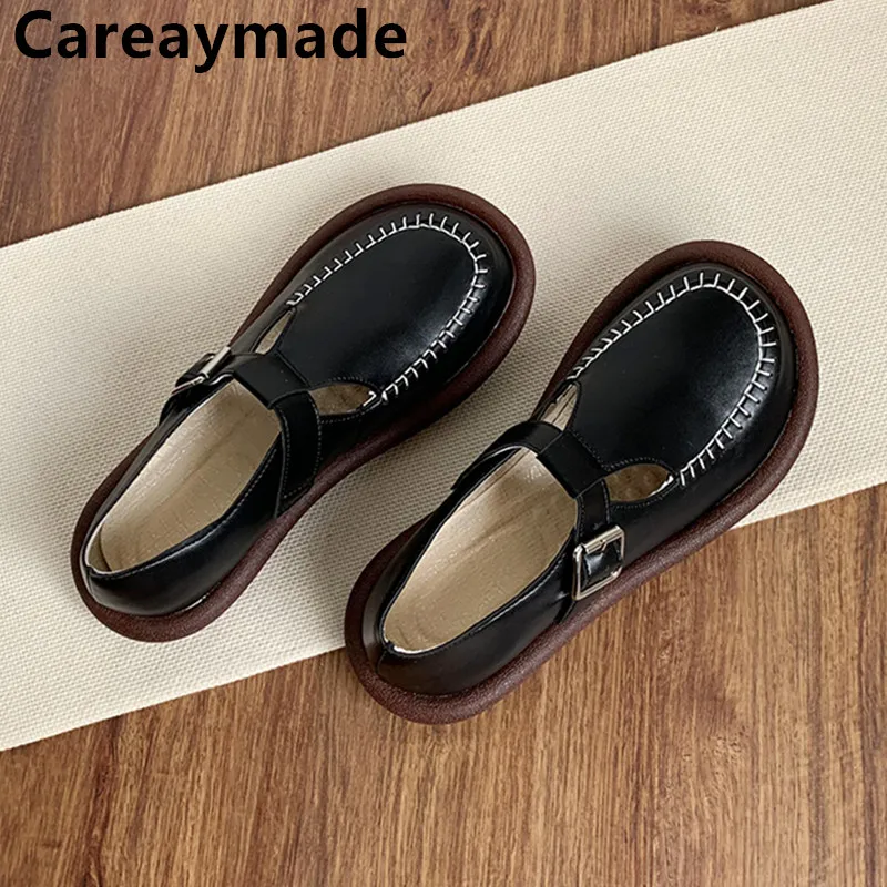 Careaymade-College Article Style Retro Small Leather Shoes Student Shoes Women\'s  Single Shoes Summer Flat Shoes Women\'s Shoes