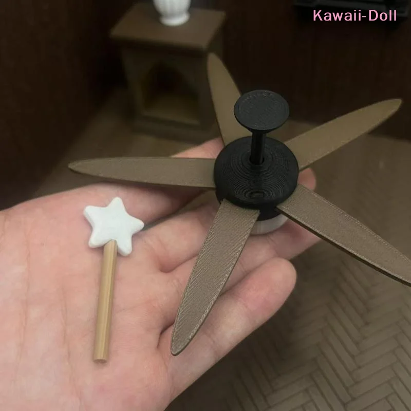 [DO]1/12 Dollhouse Miniature Vintage Ceiling Fan With LED Light Ornament Model Decor Dolls House Mini Scene Photo Ptops[DO] view 5
