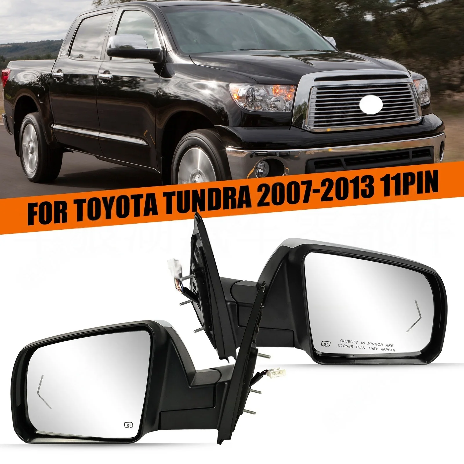 11 Wire Chrome Rearview Mirror For Toyota Tundra 2007-2013 Driver Passenger Side Complete Assembly